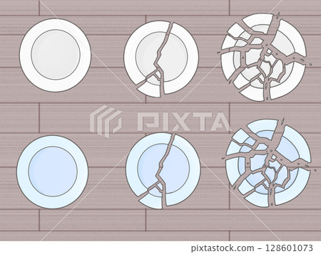 地板上破碎盤子的簡單插圖集 地板上破碎盤子的簡單插圖集 128601073