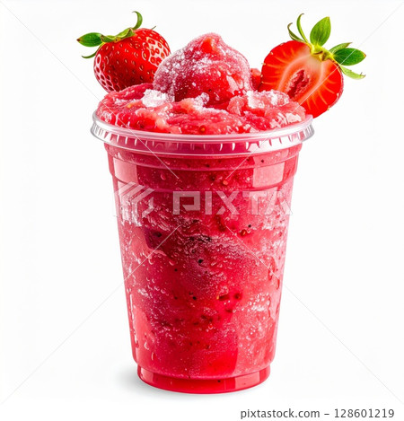 Frozen Strawberry Smoothie in Plastic Cup 128601219