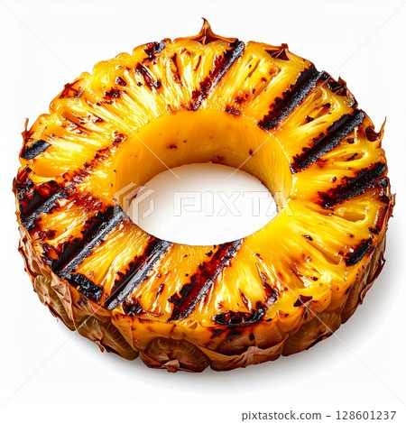 Grilled Pineapple Ring on White Background Grilled Pineapple Ring on White Background 128601237