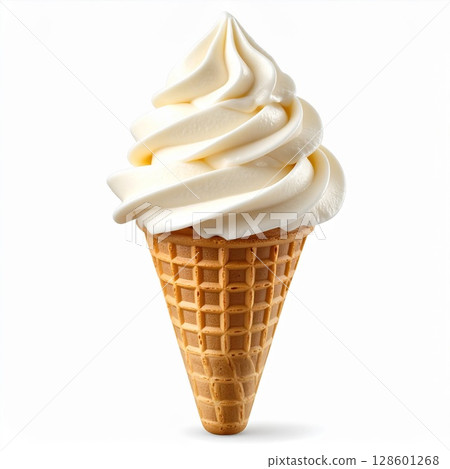Vanilla Ice Cream in Waffle Cone 128601268