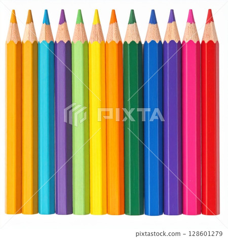 Colorful Pencils on White Background 128601279