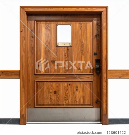 Rustic Brown Wooden Door with Panel Detail 128601322