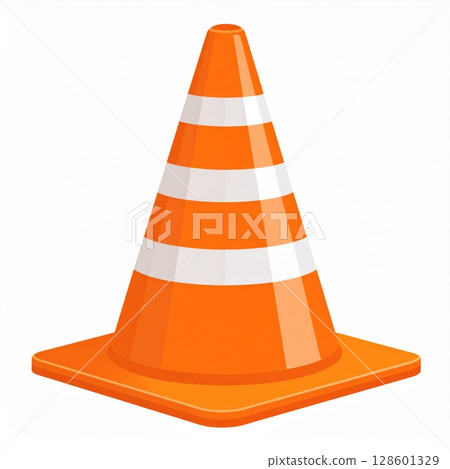 Orange And White Traffic Cone on White Background 128601329
