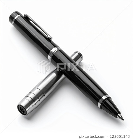 Black and Silver Pen on White Background 128601343