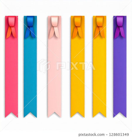 Colorful Ribbon Bookmarks Set on White Background Colorful Ribbon Bookmarks Set on White Background 128601349