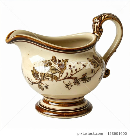Cream Gravy Boat with Gold Leaf Design 128601600