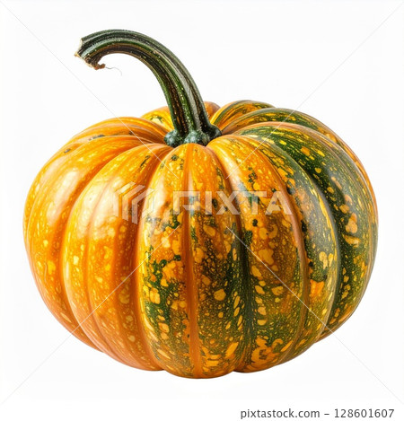 Orange And Green Speckled Pumpkin On White Background Orange And Green Speckled Pumpkin On White Background 128601607
