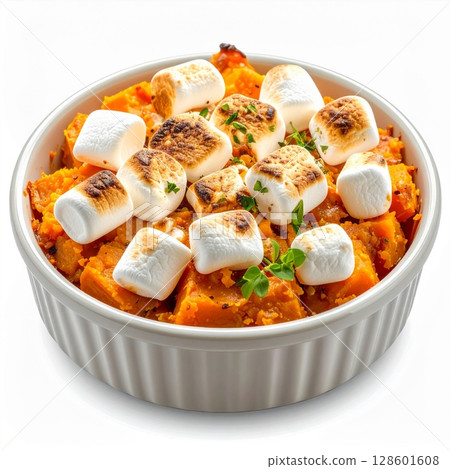 Sweet Potato Casserole with Toasted Marshmallows Sweet Potato Casserole with Toasted Marshmallows 128601608