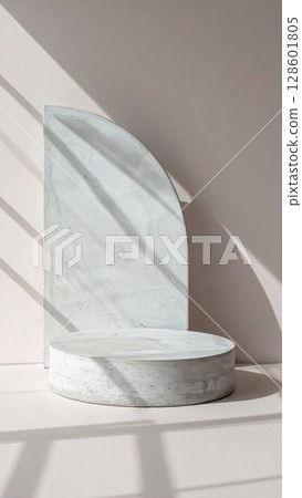 Abstract Grey Concrete Sculpture on White Background Abstract Grey Concrete Sculpture on White Background 128601805