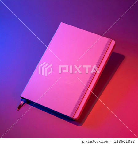 Pink Notebook on Red and Blue Gradient Background 128601888