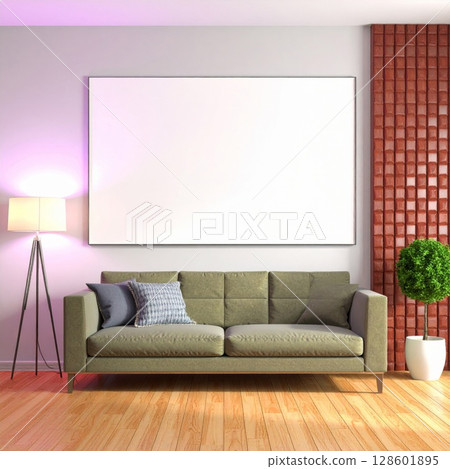 Modern Living Room Interior Design with Beige Sofa 128601895