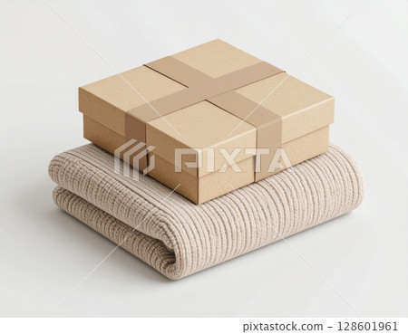 Beige Gift Box on Knit Sweater 128601961