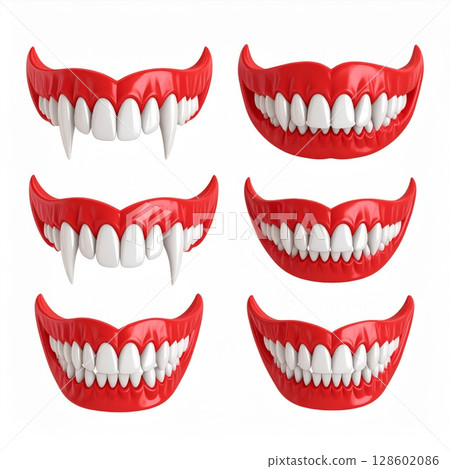 Collection of Realistic Red Lips with Fangs 128602086