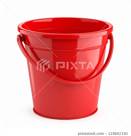 Red Plastic Bucket on White Background 128602192
