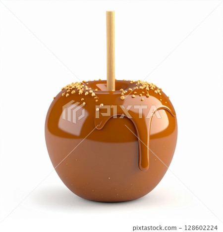 Caramel Apple with Sprinkles on White Background 128602224