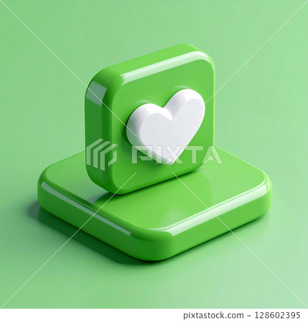 3D Render of Green Glossy Heart Icon 128602395