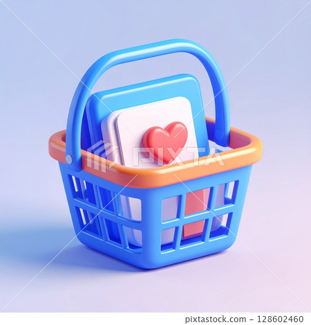 Blue Shopping Basket with Heart Icon 3D Render 128602460
