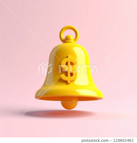 Yellow 3D Render of a Dollar Sign Bell on Pink Background 128602461