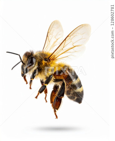 Bee close view over white background, no shadow 128602781