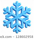 Blue 3D Snowflake Design on White Background 128602958
