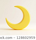 Yellow Crescent Moon 3D Render on White Background 128602959