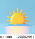 Yellow Sun Setting Over Blue Water Minimalist 3D Render 128602961