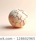 Cracked Beige Earth Sphere on Pale Background 128602965