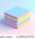 Pastel Colored Square Paper Stack on Light Background 128602970