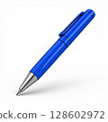 Blue Ballpoint Pen on White Background 128602972