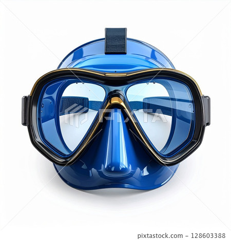 Blue Diving Mask with Clear Lenses on White Background 128603388