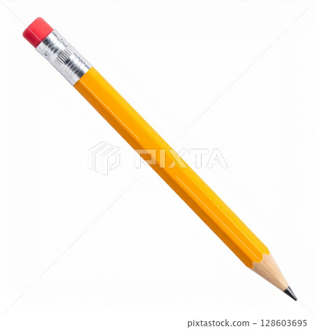 Yellow Pencil with Red Eraser on White Background Yellow Pencil with Red Eraser on White Background 128603695