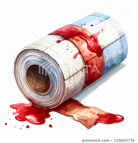 Red Stained Paper Roll Watercolor Illustration 128603756