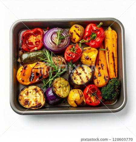 Assorted Grilled Vegetables in a Baking Tray 128603770