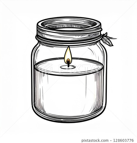Lit Candle in Glass Jar Illustration 128603776