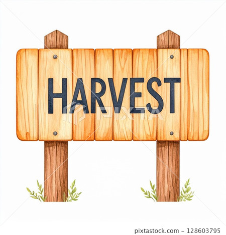Rustic Wooden Harvest Sign with Green Grass 128603795