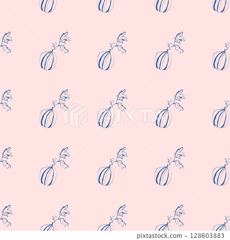 Cute watermelon fruit with leaf seamless pattern in hand-drawn line art on soft pink background Cute watermelon fruit with leaf seamless pattern in hand-drawn line art on soft pink background 128603883