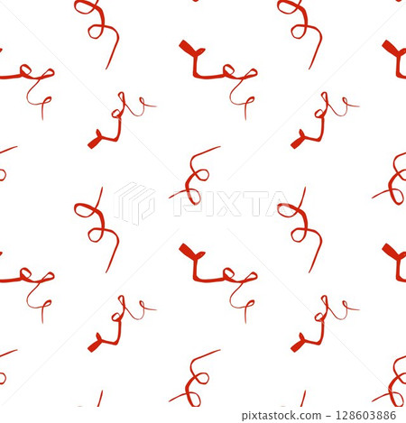 Red ribbon swirl seamless pattern with playful curves and minimal abstract shapes on white background Red ribbon swirl seamless pattern with playful curves and minimal abstract shapes on white background 128603886