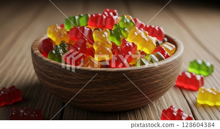 A cute collection of colorful bear-shaped gummy candies 128604384