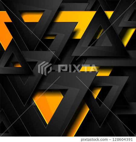 Black and orange geometric triangles abstract tech background 128604391