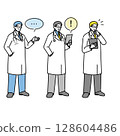 A set of doctor illustrations depicting interactions between medical teams (with speech bubbles) 128604486