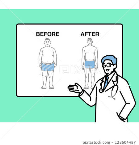 醫生解釋節食效果的插圖（前後圖） 128604487