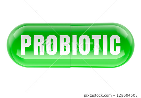 Probiotic capsule. 3D rendering 128604505
