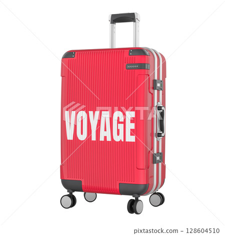 VOYAGE concept with suitcase. 3D rendering 128604510