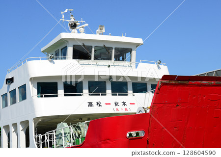 Red ferry boat bound for Takamatsu Megijima-2 Red ferry boat bound for Takamatsu Megijima-2 128604590