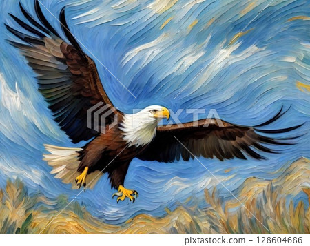 飛翔的雄鷹的油畫風格插圖 飛翔的雄鷹的油畫風格插圖 128604686
