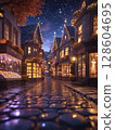 Autumn night cityscape, red illuminations 128604695