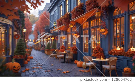Cute Halloween streetscape 128604703