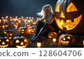 Halloween pumpkin and pretty woman 128604706