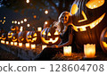 Halloween pumpkin decoration and girl 128604708