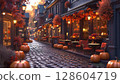 Halloween evening streetscape 128604719